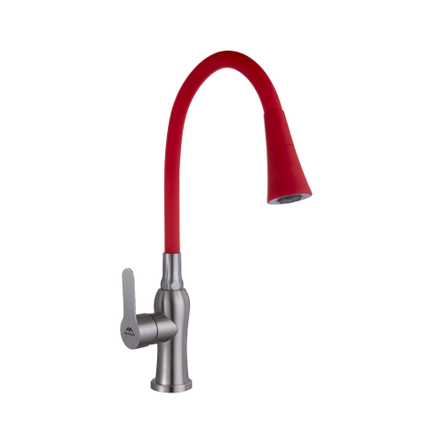 Смеситель для кухни Fashun A54801+N7358 на мойку сатин/красный