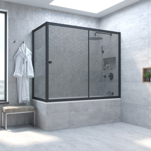 Душевая шторка на ванну Vegas-Glass ZV+ZVF TUR+NOVO ZV+ZVF NOVO 160*70 02М 07 160х140 стекло тонированное профиль черный матовый
