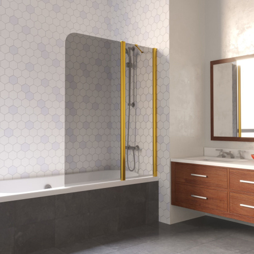 Душевая шторка на ванну Vegas-Glass E2V LUX ST E2V LUX ST 125 9 7 R 125х151 стекло тонированное профиль золото глянцевое