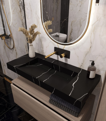 Раковина из искусственного камня Armadi Art Flat 859-100-NM 101х45 подвесная цвет черный без отверстий под смеситель