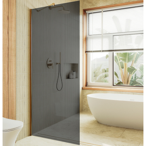Душевая перегородка Maybah Glass MGD-681-3ш 109х195 стекло тонированное профиль золото глянцевое