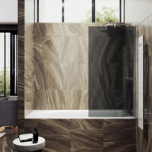 Душевая шторка на ванну Maybah Glass MGV-86-5ш 60х140 стекло тонированное профиль хром матовый