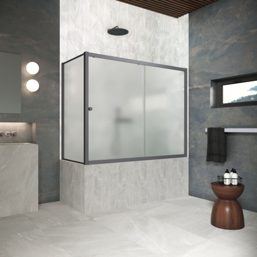 Душевая шторка на ванну Vegas-Glass ZV+ZVF Protec ZV+ZVF Protec 190*90 06 10 190х140 стекло матовое профиль вороненая сталь