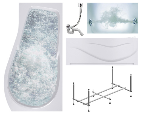 Ванна акриловая гидромассажная Timo VINO VINO1792R-KTVINO17-SPV1505-T-CM-FPVINO17R 170х92 пристенная асимметричная с каркасом