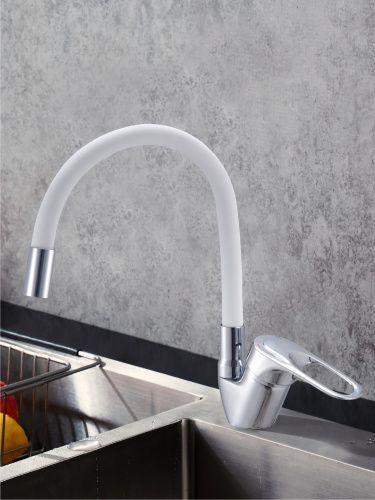 Смеситель для кухни Voda EH 519 white на мойку белый/хром