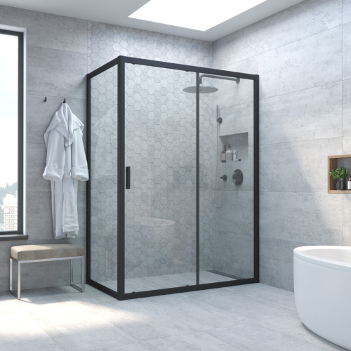 Душевой уголок Vegas-Glass ZP+ZPV TUR+NOVO ZP+ZPV NOVO h2000 180*95 02М crystalvision 180х95 стекло прозрачное профиль черный матовый без поддона