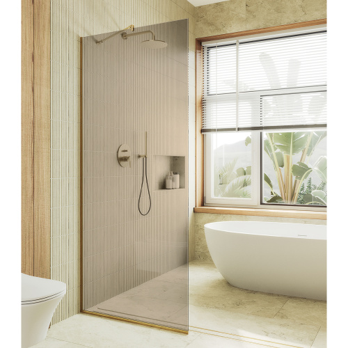 Душевая перегородка Maybah Glass MGD-1353-3у 99х195 стекло тонированное профиль золото глянцевое