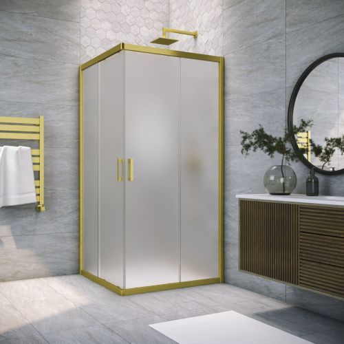 Душевой уголок Vegas-Glass ZA TUR+NOVO ZA NOVO h2000 100 03 10 100х100 стекло матовое профиль золото без поддона