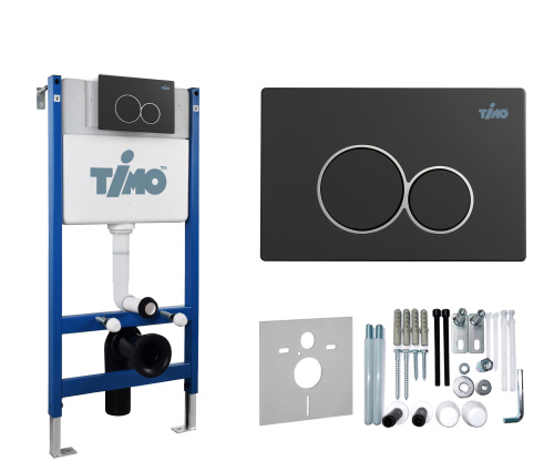 Инсталляция для унитаза и кнопка смыва механическая цвет черный Timo KULO TWC-01+FP-001MB