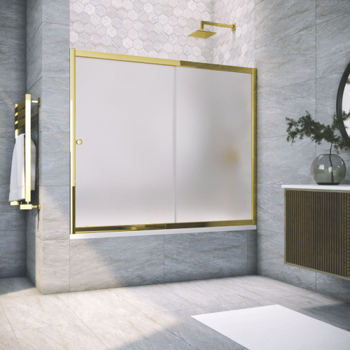 Душевая шторка на ванну Vegas-Glass ZV TUR+NOVO ZV TUR NOVO 190 09 10 190х140 стекло матовое профиль золото глянцевое
