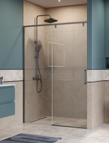 Душевая дверь BelBagno SOFT CLOSE-1 SOFT_CLOSE-1-BF-1-140-C-GM 140х200 стекло прозрачное профиль оружейная сталь