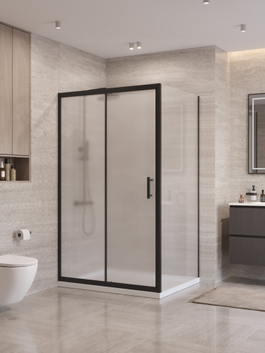 Душевой уголок BelBagno UNO-195 UNO-195-AH-1-120/90-P-NERO 120х90 стекло рифленое профиль черный без поддона