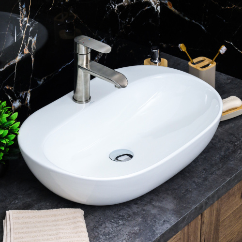 Раковина из сантехнического фарфора Melana 320327-805 60х41 накладная цвет белый 1 отверстие под смеситель