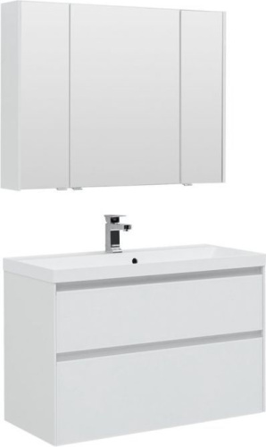 Комплект мебели: тумба с раковиной + зеркало-шкаф Aquanet Гласс 00240468 100х45х141 напольный/подвесной