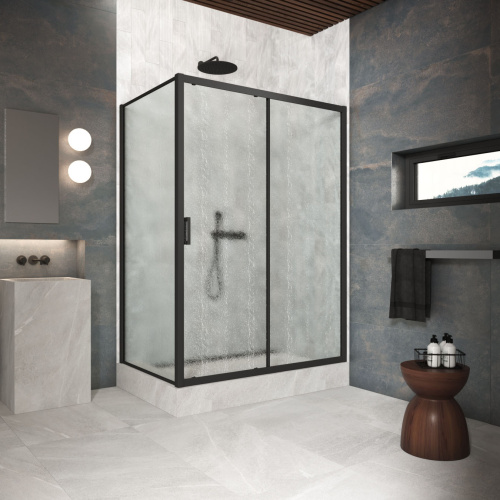 Душевой уголок Vegas-Glass ZP+ZPV Protec ZP+ZPV Protec h1900 180*90 02М 02 180х90 стекло рифленое профиль черный матовый