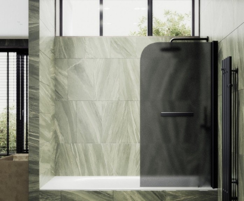 Душевая шторка на ванну Maybah Glass MGV-780-6 60х140 стекло тонированное профиль черный