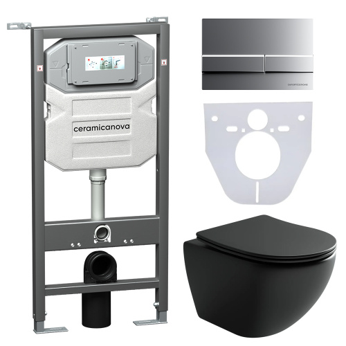 Инсталляция с кнопкой + унитаз + шумоизоляция Ceramica Nova CN4002MB_1002M_1000