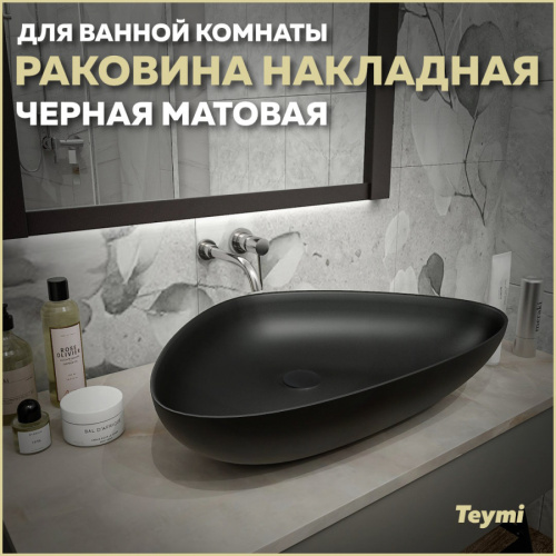 Раковина из сантехнического фарфора Teymi Ellie T50597 59х39 накладная цвет черный