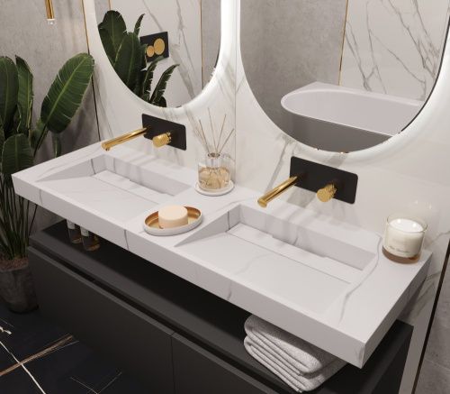 Раковина из искусственного камня Armadi Art Flat 859-140-CLCT 140х50 подвесная цвет белый без отверстий под смеситель