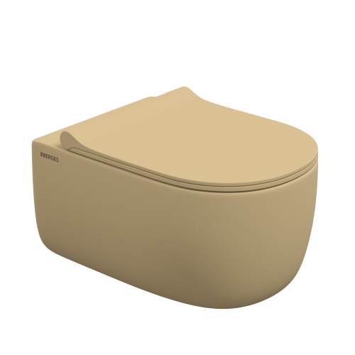 Унитаз подвесной Berges Ego xl 83211 бежевый матовый с сиденьем микролифт безободковый каскадный смыв
