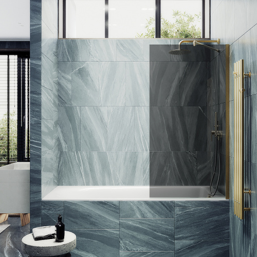 Душевая шторка на ванну Maybah Glass MGV-80-3ш 60х140 стекло тонированное профиль золото глянцевое