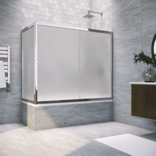 Душевая шторка на ванну Vegas-Glass ZV+ZVF TUR+NOVO ZV+ZVF TUR NOVO 160*70 08 10 160х140 стекло матовое профиль хром глянцевый