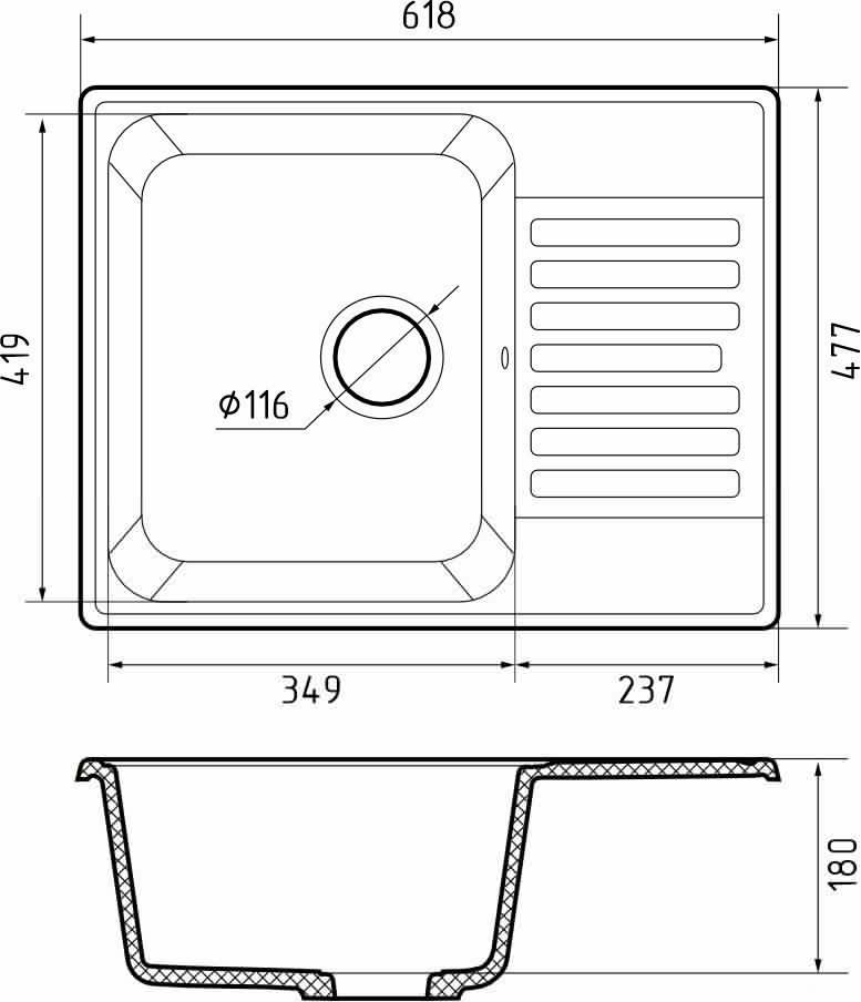 Кухонная мойка Granfest Quarz 13 песочный 62х48 цвет бежевый поверхность матовая - фото 3