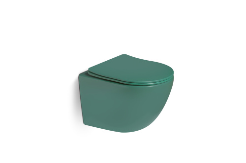Унитаз подвесной SantiLine SL-5107 цвет зеленый матовый с сиденьем микролифт безободковый смыв воронка-водоворот