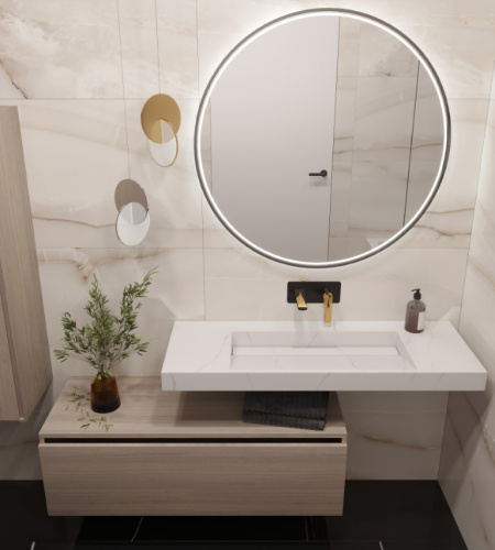 Раковина из искусственного камня Armadi Art Flat 859-120-CLCT 121х45 подвесная цвет белый мрамор без отверстий под смеситель