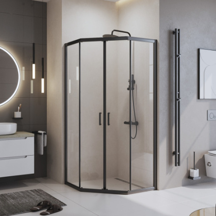 Душевой уголок BelBagno UNO-195 UNO-195-P-2-90-C-NERO 90х90 стекло прозрачное профиль черный