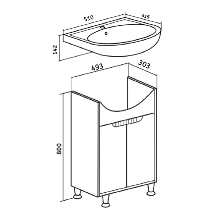 Тумба под раковину Runo ЭКО 00000001142 50х30 напольная цвет белый