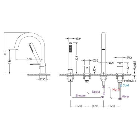 Смеситель Timo Saona 2320/19Y на борт ванны розовое золото