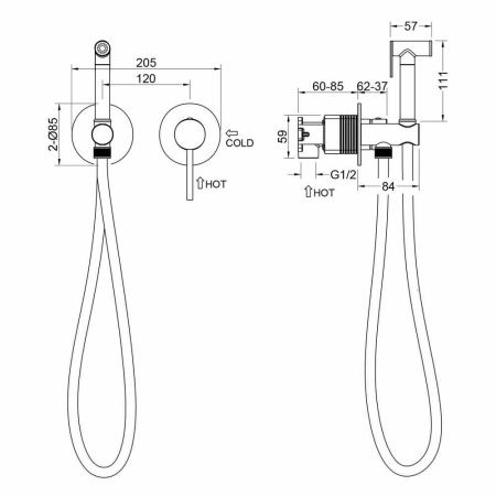 Смеситель с гигиеническим душем Timo Saona 2339/18SM встраиваемый в стену вороненая сталь