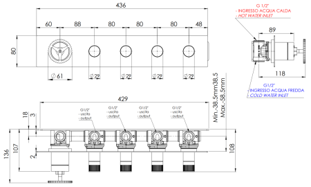 Смеситель для душа Remer Chrono CH98D4RP встраиваемый в стену медь