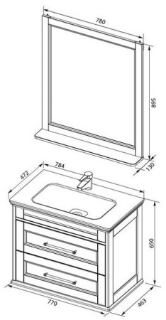 Комплект мебели: тумба с раковиной 78x47x65 + зеркало Aquanet Бостон М 00281191 напольный/подвесной цвет белый