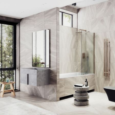 Душевая шторка на ванну Maybah Glass MGV-90-2ш 40х140 стекло тонированное профиль бронза ориентация универсальная