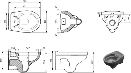 Чаша унитаза подвесная Logan 00302576 цвет белый без сиденья безободковая каскадный смыв - фото 2