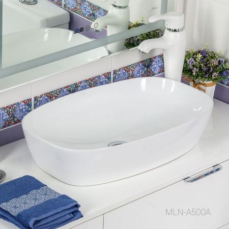 Раковина из сантехнического фарфора Melana A500A-805 60х40 накладная цвет белый без отверстий под смеситель