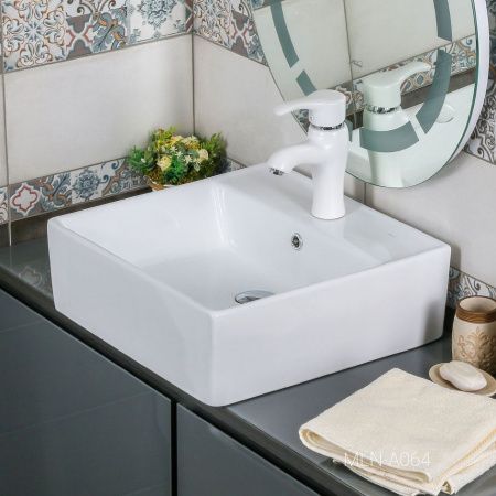 Раковина из сантехнического фарфора Melana A064-803 50х50 накладная цвет белый 1 отверстие под смеситель