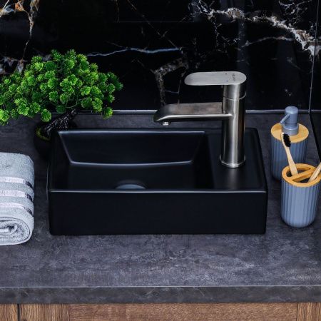 Раковина из сантехнического фарфора Melana 9048EYMB 40х20 накладная цвет черный 1 отверстие под смеситель