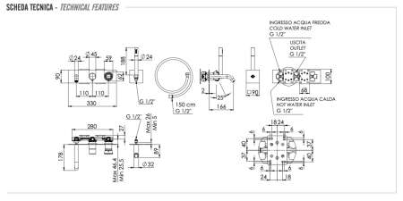 Смеситель для ванны Remer Element ET53D2BO встраиваемый в стену белый