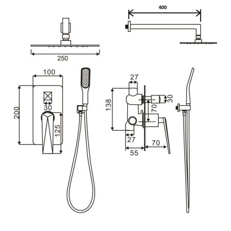 Душевая система Boheme Venturo 384-B встраиваемая в стену цвет черный