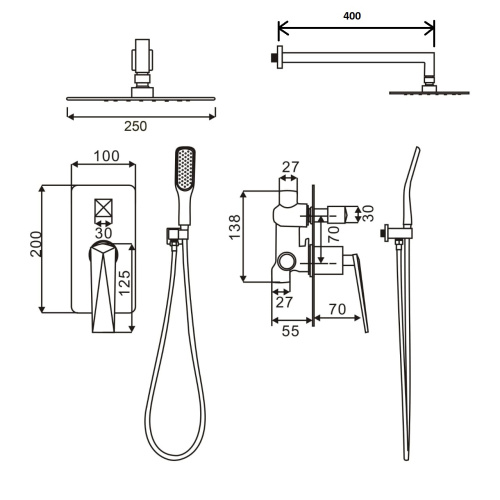 Душевая система Boheme Venturo 374-SGM встраиваемая цвет графит глянцевый - фото 2