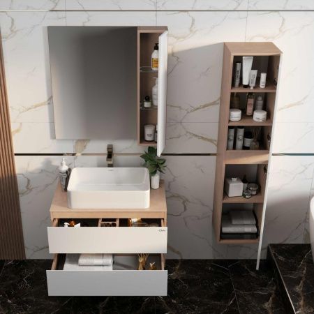 Шкаф-пенал Onika Алеста 403566 40х140 подвесной цвет белый/бежевый