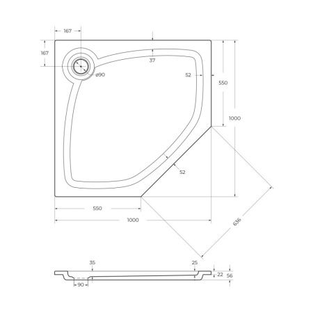 Душевой поддон из искусственного камня Cezares TRAY-S-P-100-56-W 100х100 белый без ножек