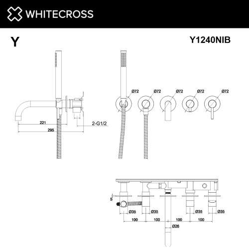 Смеситель для ванны Whitecross Y brushed nickel Y1240NIB встраиваемый никель брашированный без термостата - фото 3