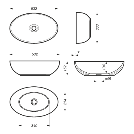 Раковина мебельная из сантехнического фарфора Sanita Luxe Ringo Сut 53 (черная) RNGSLWB02C 50х40 накладная цвет черный