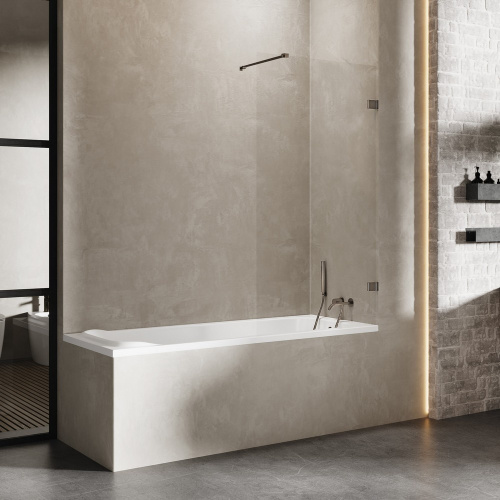 Душевая шторка на ванну New Trendy AVEXA Gunmetal brushed EXK-3519-WP 90х150 стекло прозрачное профиль оружейная сталь - фото 2
