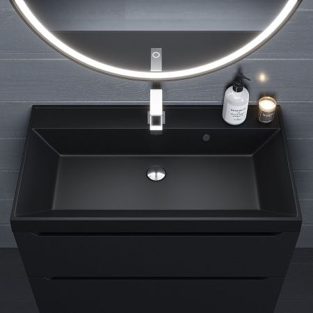 Раковина из искусственного камня Uperwood Classic Quartz 291030008 80х50 полувстраиваемая цвет черный