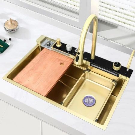Кухонная мойка Savol S-SC001C 75х45 цвет золото поверхность матовая